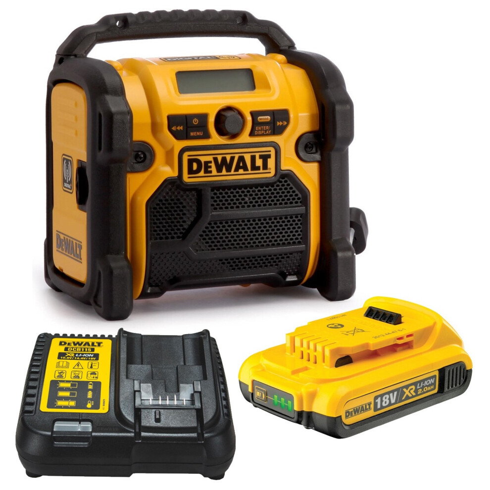 Dewalt DCR020 240v XR Compact DAB Digital Radio + 2.0AH 18v Battery + Charger