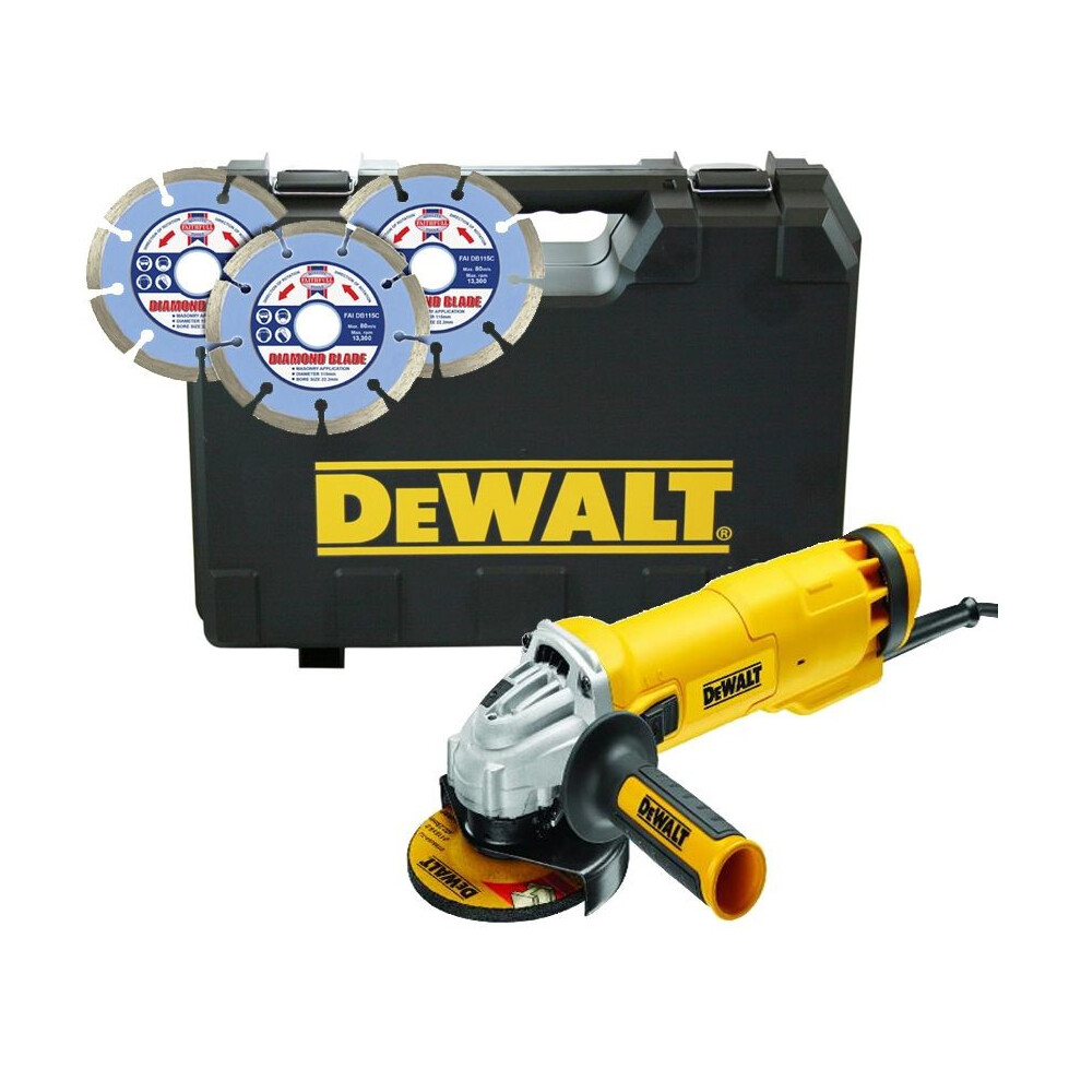 DeWalt DWE4206K 240v 115mm 4.5in Angle Grinder in Box +3 Piece Diamond Blade Set
