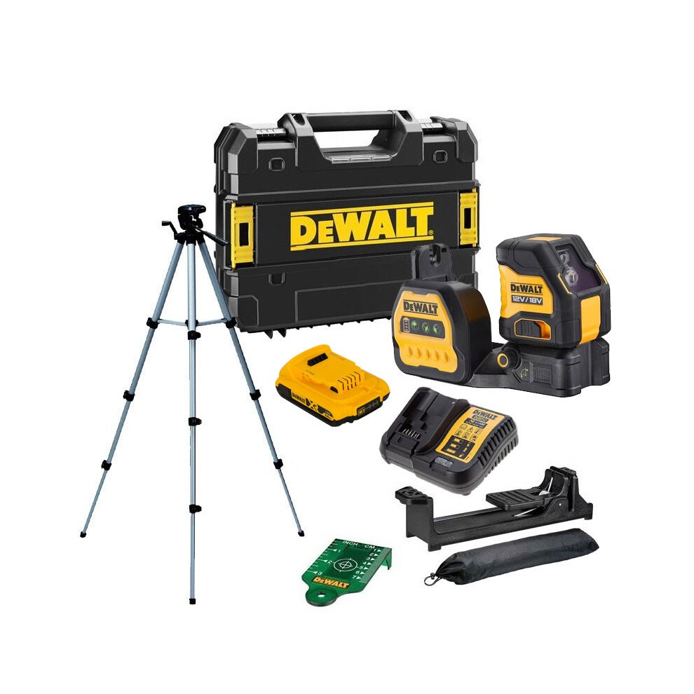 Dewalt DCE088D1G18 18v Cross Line Green Beam Laser 1 x 2.0Ah + Tripod + Bag