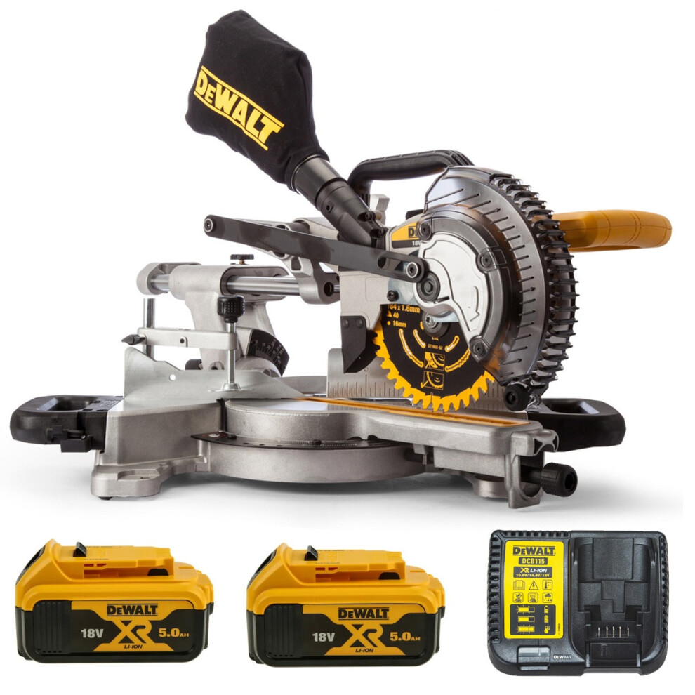 Dewalt DCS365P2 18v Cordless XPS 184mm Mitre Saw + 2 x 5.0ah Batteries + Charger