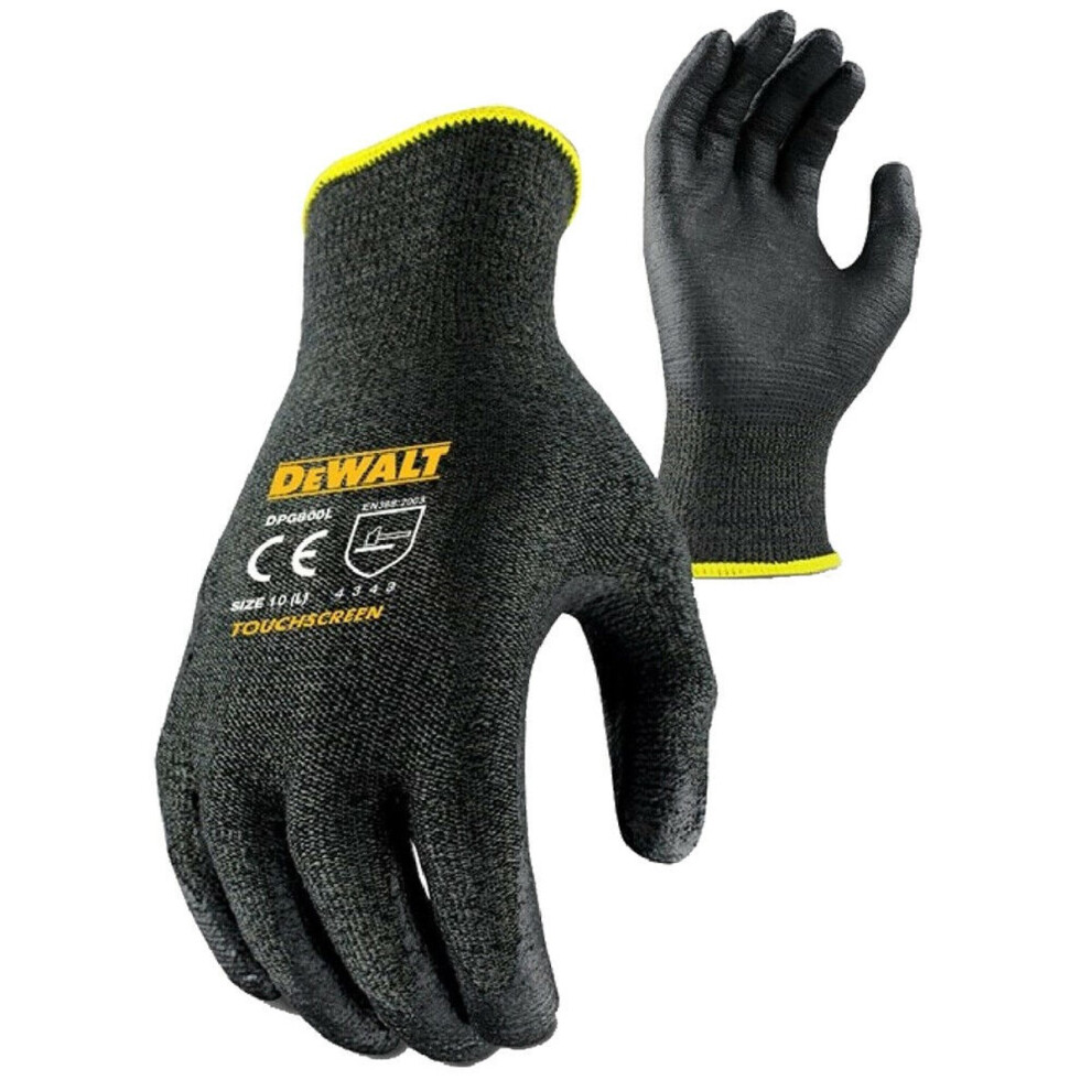 DeWalt Touchscreen Gloves Comfort Fit Breathable Cut Resistant Level 3 DPG800L