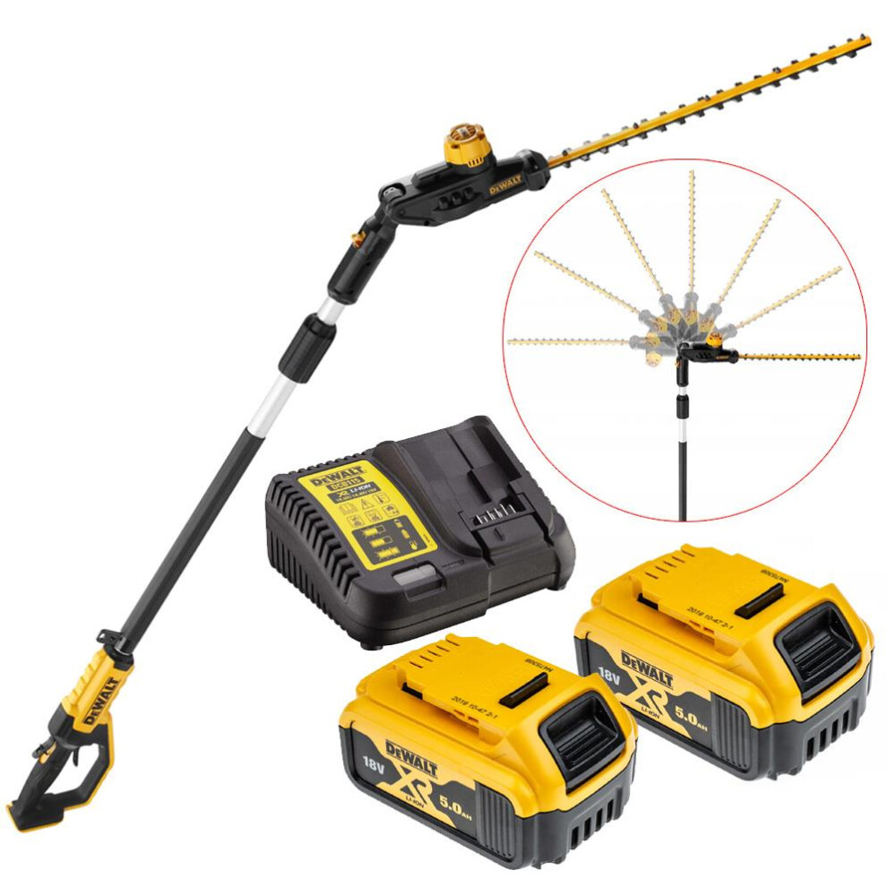 Dewalt DCMPH566P2 18v XR Brushless Pole Hedge Trimmer 55cm Long Reach 3.35m 5ah