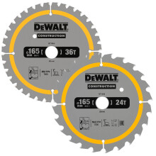Dewalt DT90270 Construction Circular Saw Blade 2 Pack 165mm 24 + 36 Tooth DCS565