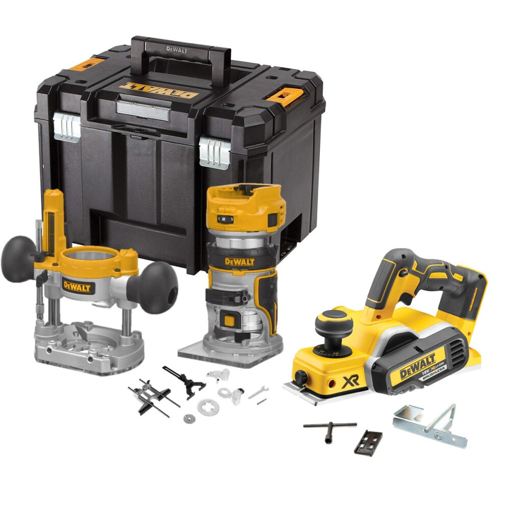 Dewalt DCW604N 18v XR Brushless Router Trimmer + Plunge Base + DCP580N Planer