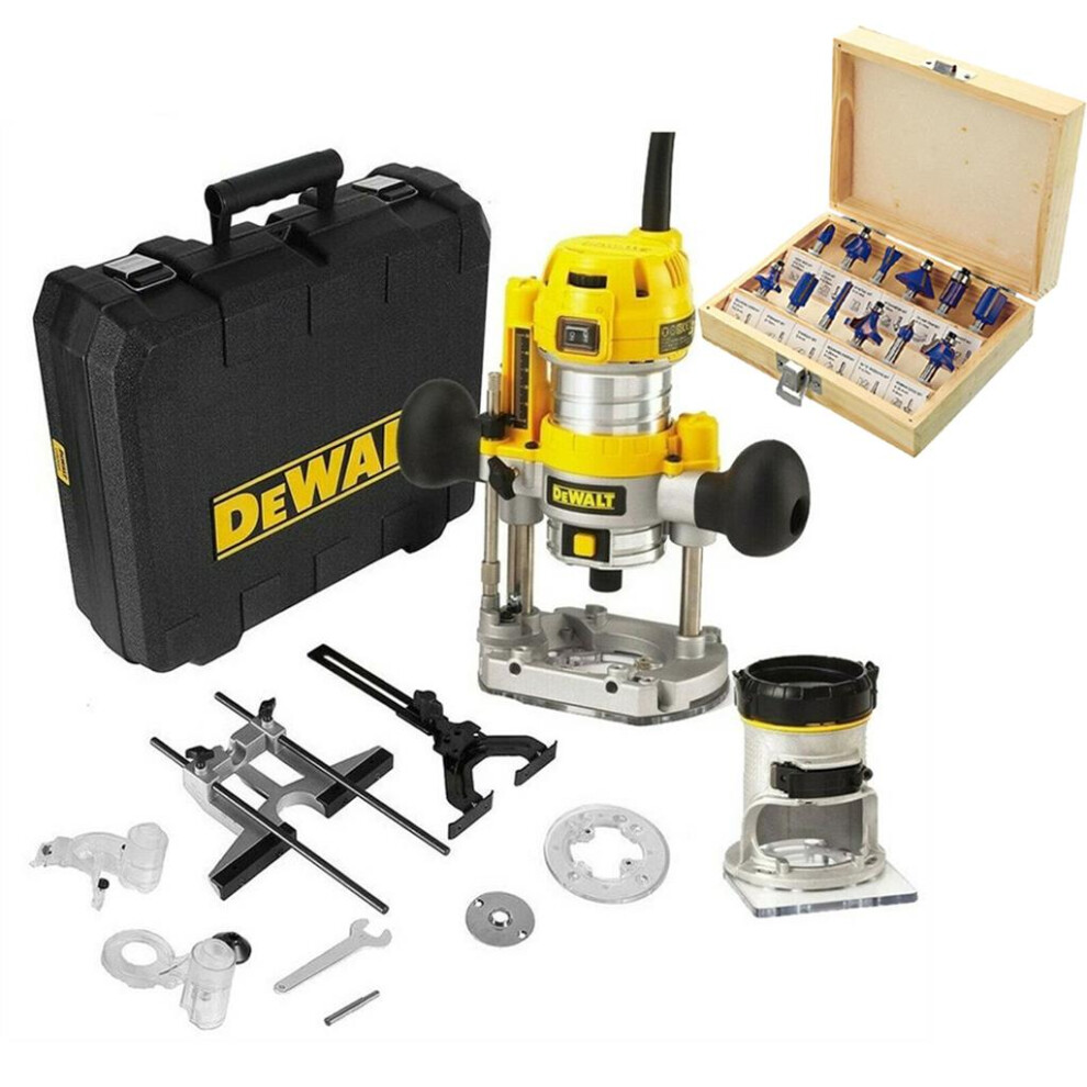 Dewalt D26204K 240v 1/4" Corded Plunge Fixed Base 2 in 1 Router + 12pc Bit Set