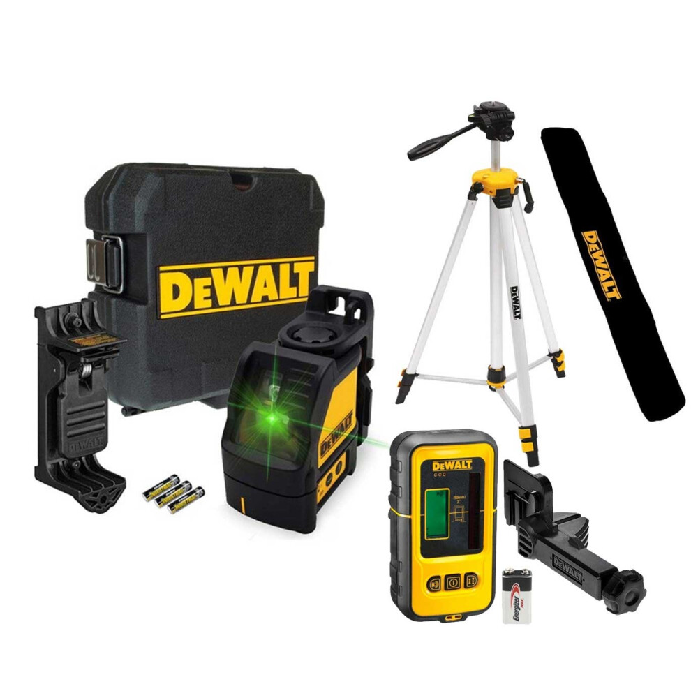 Dewalt DW088CG Green Cross Line Laser Level + Tripod + Bag + Detector DE0892G