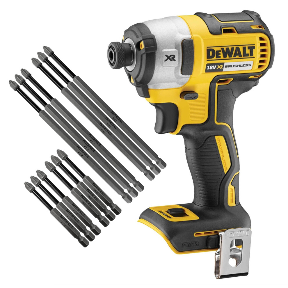 Dewalt DCF887N 18V Brushless XR G2 3 Speed Impact Driver + 12 Piece Long Bit Set