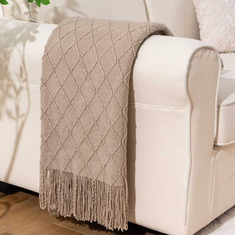 BATTILO HOME Couverture kaki Couverture beige pour canapé, bout de lit, jeté décoratif de printemps, grand jeté beige (beige 52""x80"")