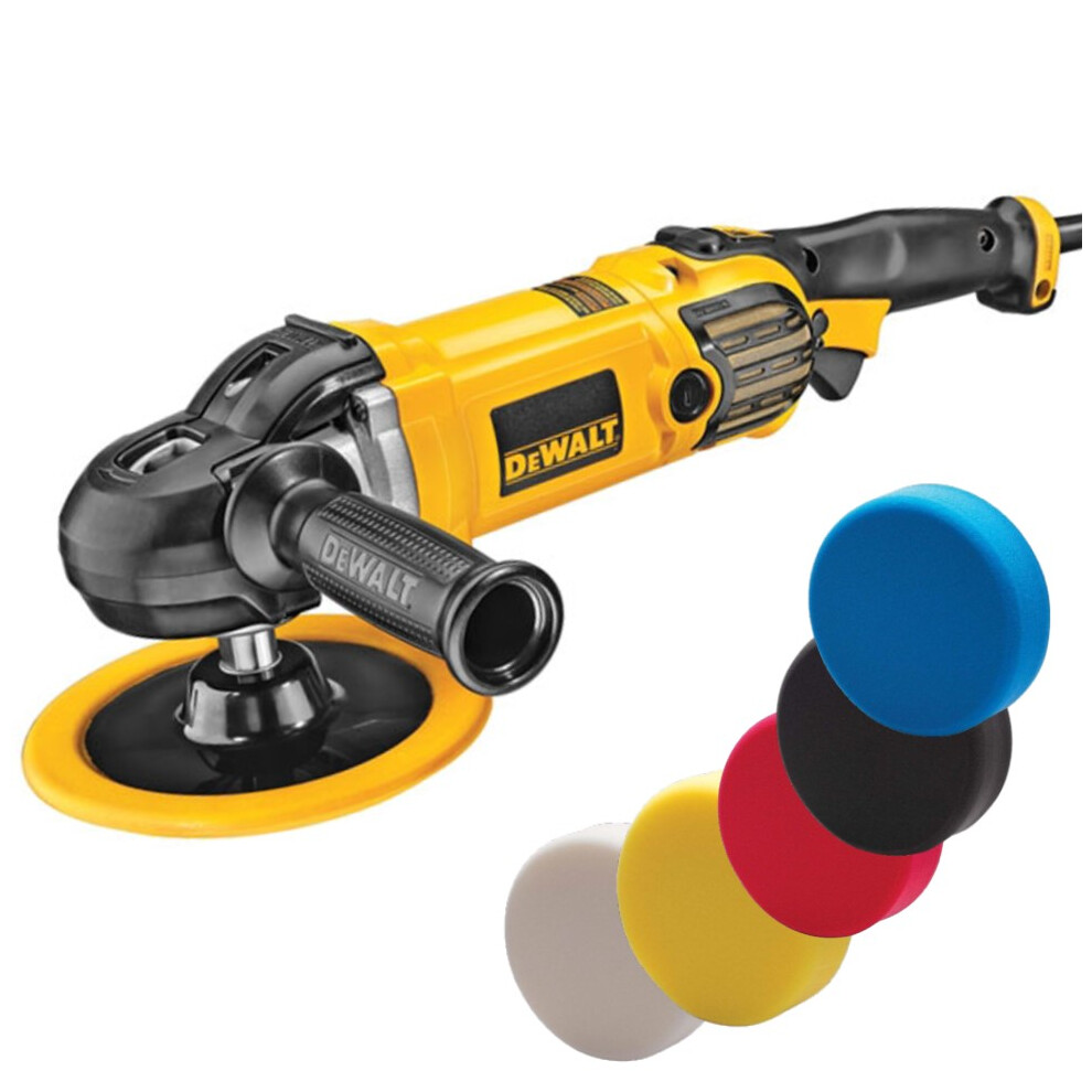 Dewalt DWP849X Premium 180mm Variable Speed Polisher 240V & x5 Polishing Pads
