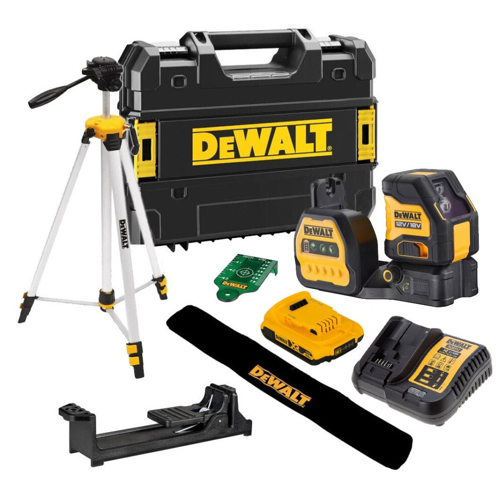 Dewalt DCE088D1G18 18v Cross Line Green Beam Laser 1x2.0Ah + DE0881 Tripod +Bag