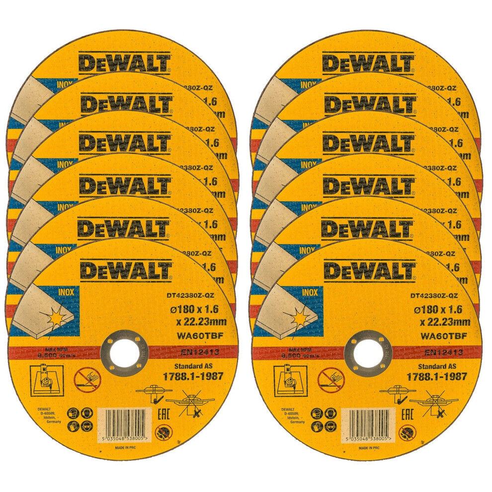 Dewalt 180mm 7" 1.6mm Thin INOX Metal Cutting Disc 22.2mm Bore Flat DCG440N x 12