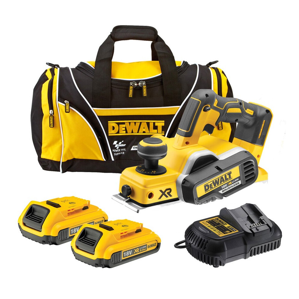 Dewalt DCP580 D2 18v XR Cordless Brushless Planer + 2 x 2.0ah Batt, Charger + Bag