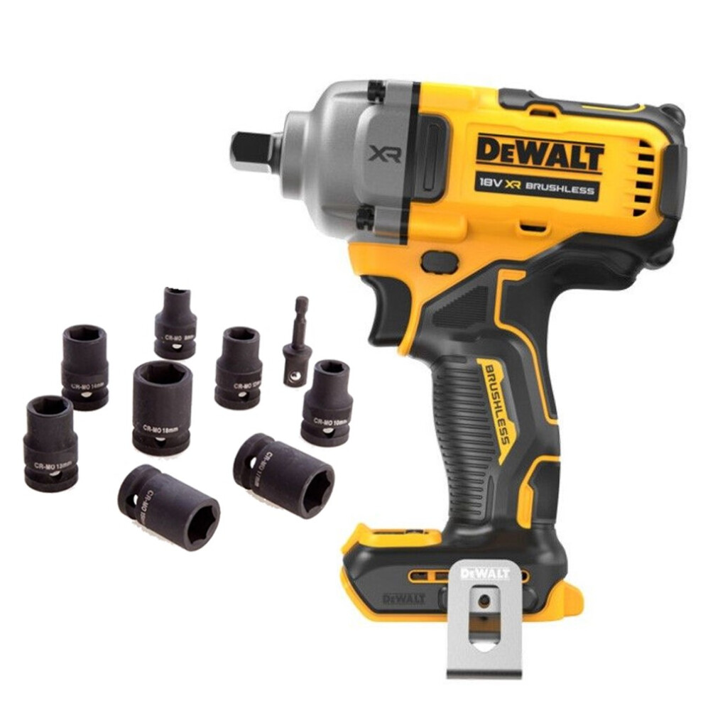 Dewalt 18v XR DCF892N Brushless 1/2 Torque Wrench Detent Pin + 9pc Socket Set
