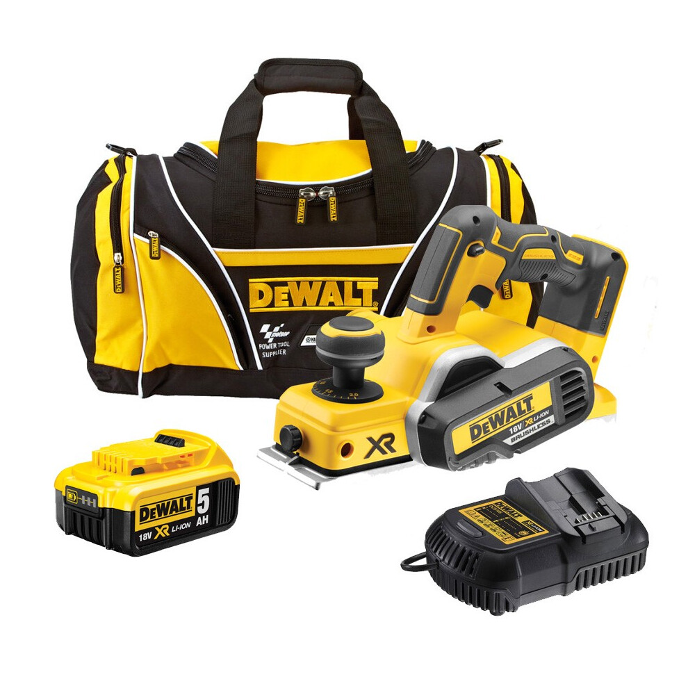 Dewalt DCP580 P1 18v XR Cordless Brushless Planer + 1 x 5.0ah Batt, Charger + Bag