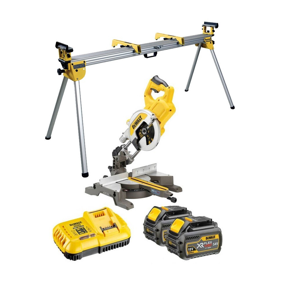 Dewalt DCS777T2 XR 54v Flexvolt Cordless 216mm Mitre Saw 2 x 6.0ah Batts + Stand