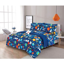 Sapphire Home 6-delige ruimtethema-tweelingbeddengoedset voor jongens Bed in a Bag-kinderdekbedset met lakens, kussensloop, speelgoedkussen Pla