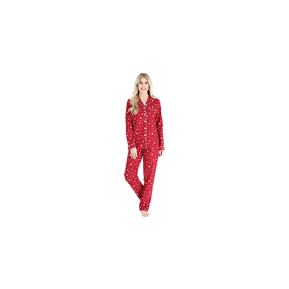 PajamaMania Womens cotton Flannel Long Sleeve Button-Down Pajamas PJ S