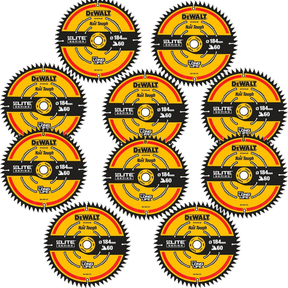 10 x Dewalt DT1670 ELITE EXTREME Cordless Mitre Saw Blade DCS365 184mm 60 Tooth