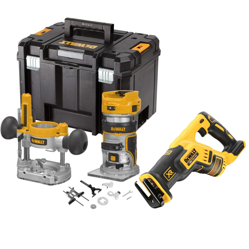 Dewalt DCW604N 18v XR Brushless Router Trimmer + Plunge Base + DCS367N Recip Saw