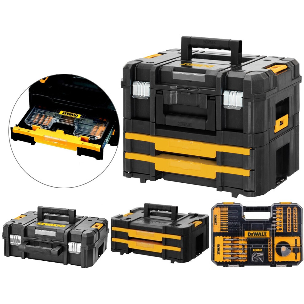 Dewalt Drill Case TStak Combo II + IV Tool Storage Boxes + 100pc Accessory Set