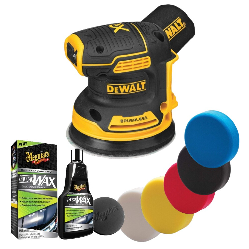Dewalt DCW210N Cordless Brushless 18v XR Orbital Sander 125mm Meguiars & Pads x5