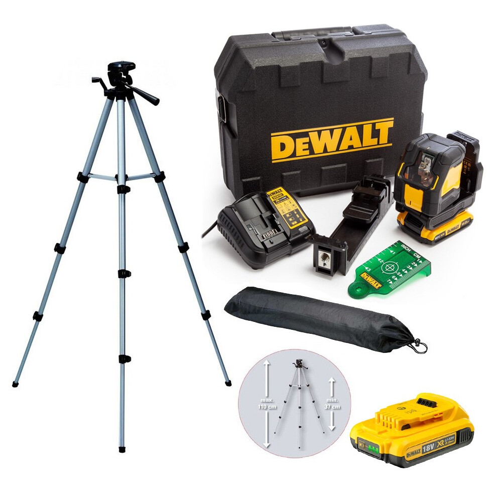 Dewalt DCLE34021D2 XR Compact Cross Line Green Laser 18V 2x2.0Ah Li-ion + Tripod
