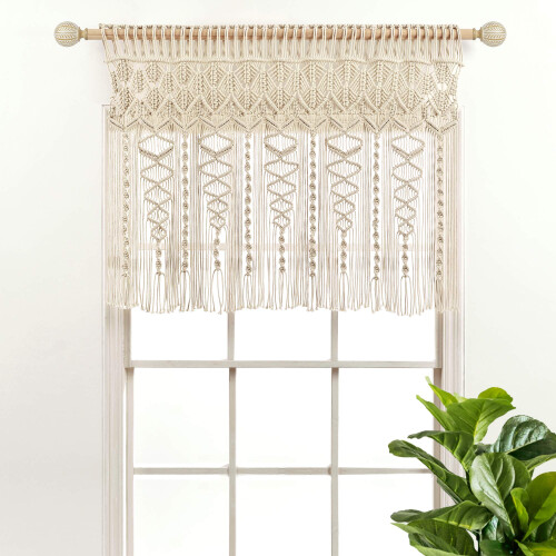 Lush Decor Boho Macrame Textured Cotton Valance/Kitchen Curtain/Wall D