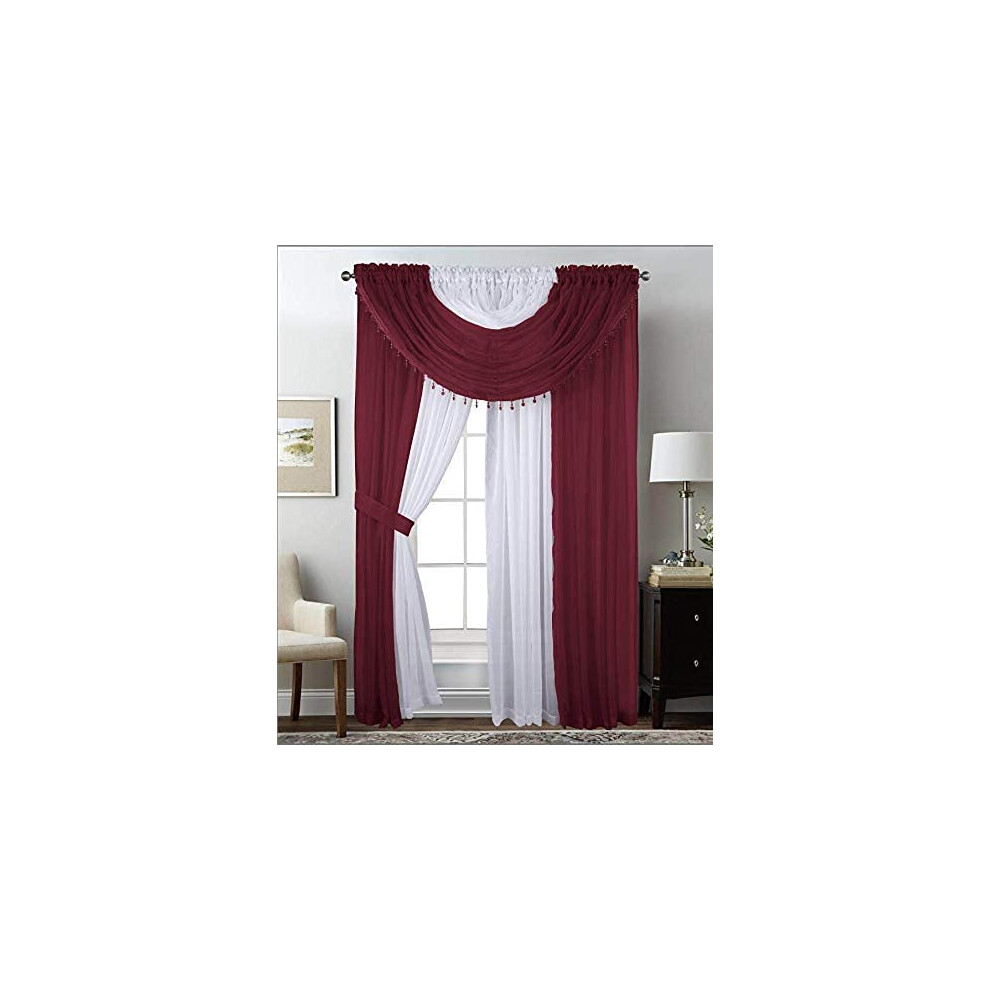 Sapphire Home Transparente Fenstervorh Nge Zweifarbiges 4-Teiliges Set Mit Volant Und Raffhaltern, 139,7 X 213,4 Cm, Sichtschutz-Voile-Fensterv-image