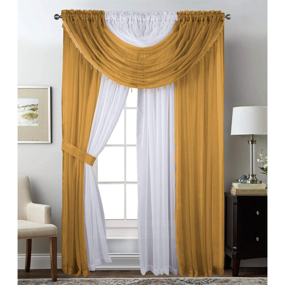Rideaux transparents Sapphire Home - Ensemble de 4 panneaux bicolores avec cantonni   re et embrasses 140 x 160 cm - Voilages de fen   tre pour salon