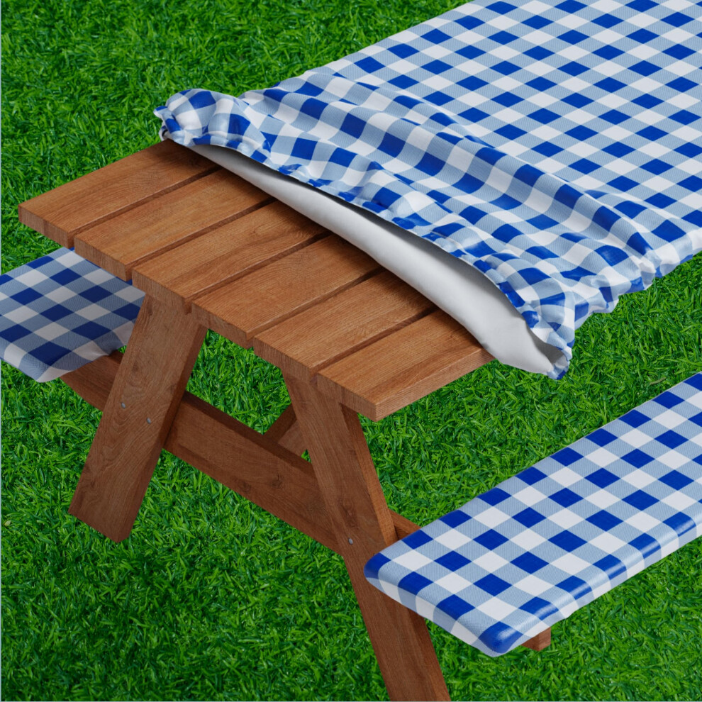 Housse de table de pique-nique Sorfey avec housses de banc équipées de vinyle élastique avec dos en flanelle pour table rectangulaire 30 x 72 W