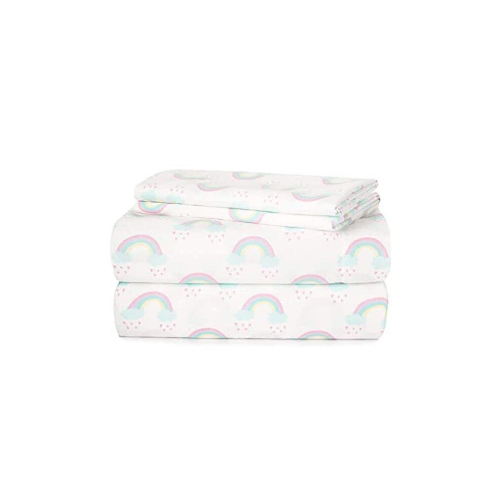 Ensemble de draps Heritage Kids 4 pièces, comprenant un drap-housse, un drap de dessus et 2 taies d'oreiller, imprimé arc-en-ciel, pour lit double