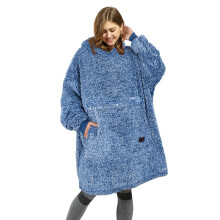 Catalonia Oversized Bärbar Fleece Hoodie, Fluffy Sherpa Pullover för Herr och Dam, Present till Henne Ombre Blå