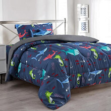 Sapphire Home 6-teiliges Shark-Twin-Bettwsche-Set fr Jungen, Bett in einer Tasche, Kinder-Bettdecken-Set mit Bettwsche, Kissenbezug, Spielzeugkiss