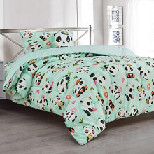 Sapphire Home 6-delige pandabeddengoedset Bed in a Bag kinderdekbedset met lakens, kussensloop, speelgoedkussen, peuterslaapkamerset, pan