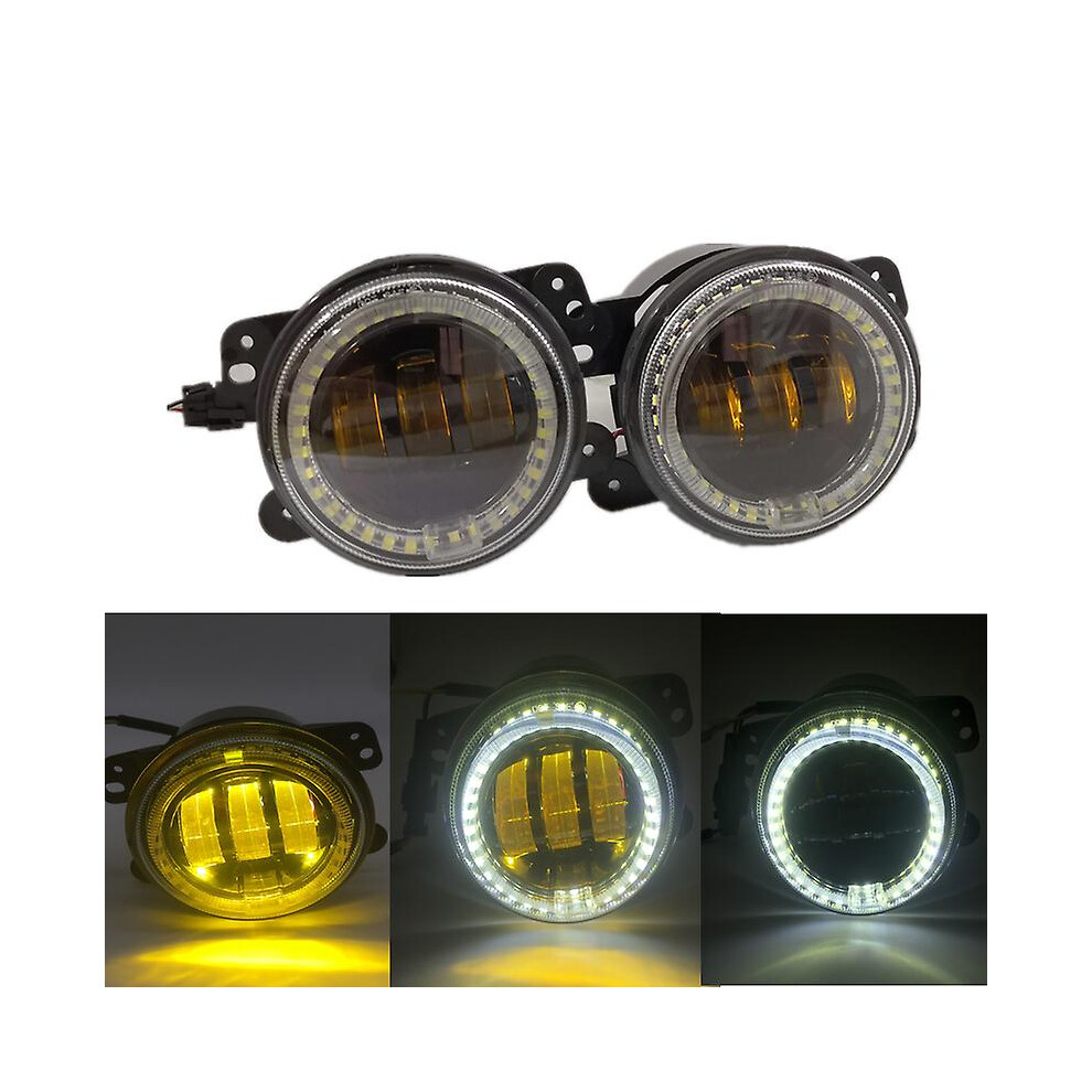 (Yellow White Halo) 4 Inch Led Fog Passing Lights For Jeep Wrangler Jk Grand Cherokee Dodge Charger Journey Accessories Front Bumper Fog Lamps
