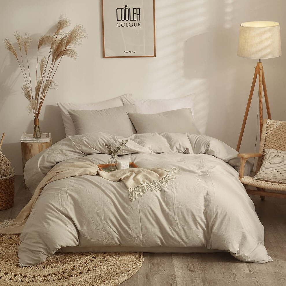 Housse de couette beige unie AMWAN, parure de lit en coton lav    doux, style boh   me moderne, housse de couette beige unie, 1 housse de couette dou