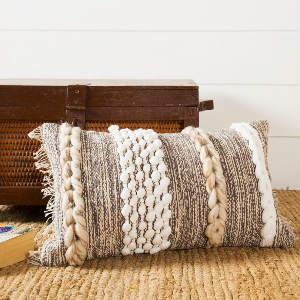 Housse de coussin Boho COZYDEKO marron 12 x 20 cm, plaid rustique marocain doux avec