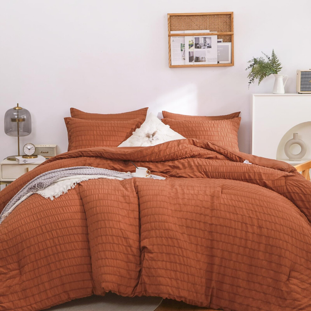 Ensemble de couette double Haowaner Seersucker Burnt Orange