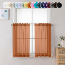 Chyhomenyc Sheer Orange Tier Curtains 24 Inch Length Small Window Curtains Treatment for Bathroom Living Room Basement Short Rod Pocket Cafe Curtain