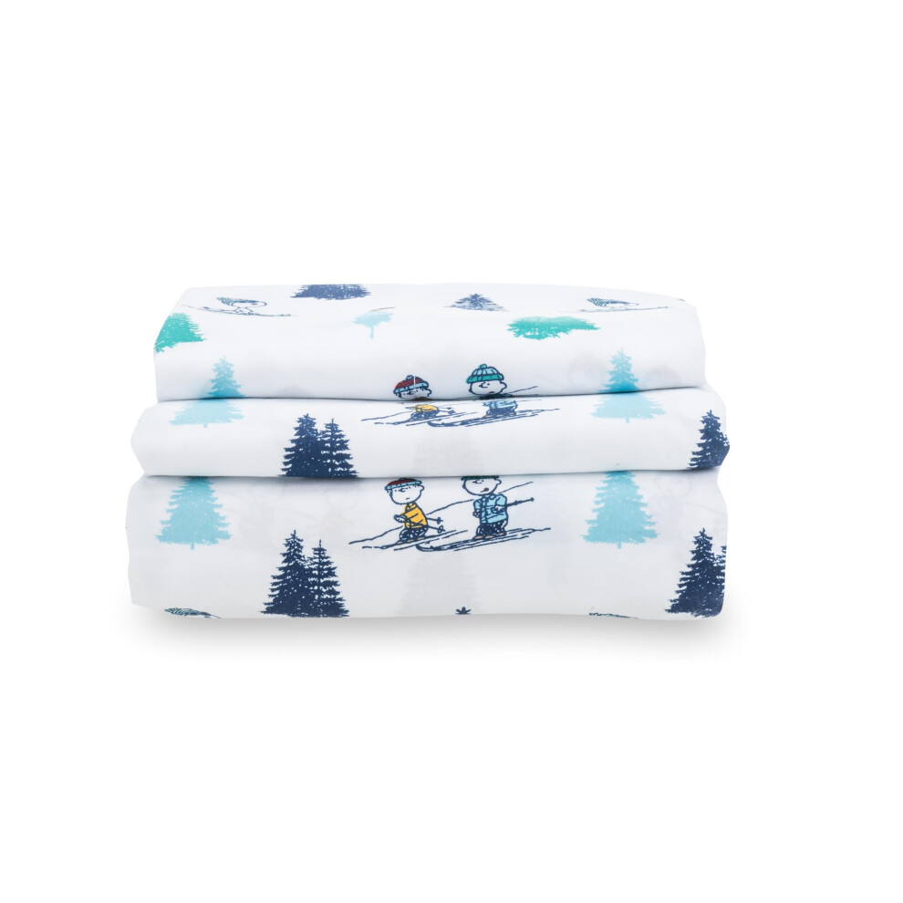 Berkshire Blanket Peanuts Kids Lakenset Twin Size - 3 Stuks, Leuke Karakter Snoopy Bedrukte Zachte Microvezel Bedlakens, Snoopy's Winter Wonderland Ze-image