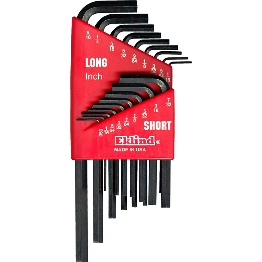 Eklind 10018 Hex-L Key Allen Wrench - 18Pc Set Sae Inch Sizes .050-5/16 Short & Long 037516100184