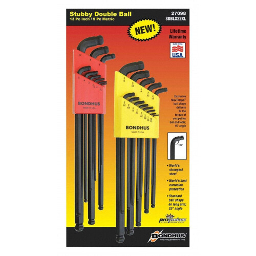 Bondhus 27098 Σετ 22 Stubby Διπλή Σφαίρα L-Wrenches XL Διπλή Συσκευασία