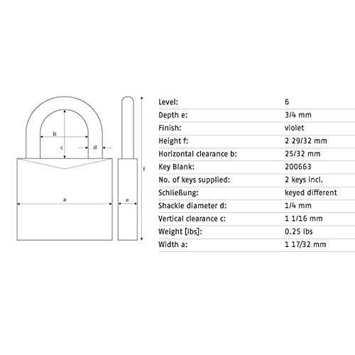 Abus ABUS 19330 72/40 Αλουμινένια Κλειδαριά Ασφαλείας με Κλειδί, 1 ίντσα, 6 Τεμάχια, Μωβ 2