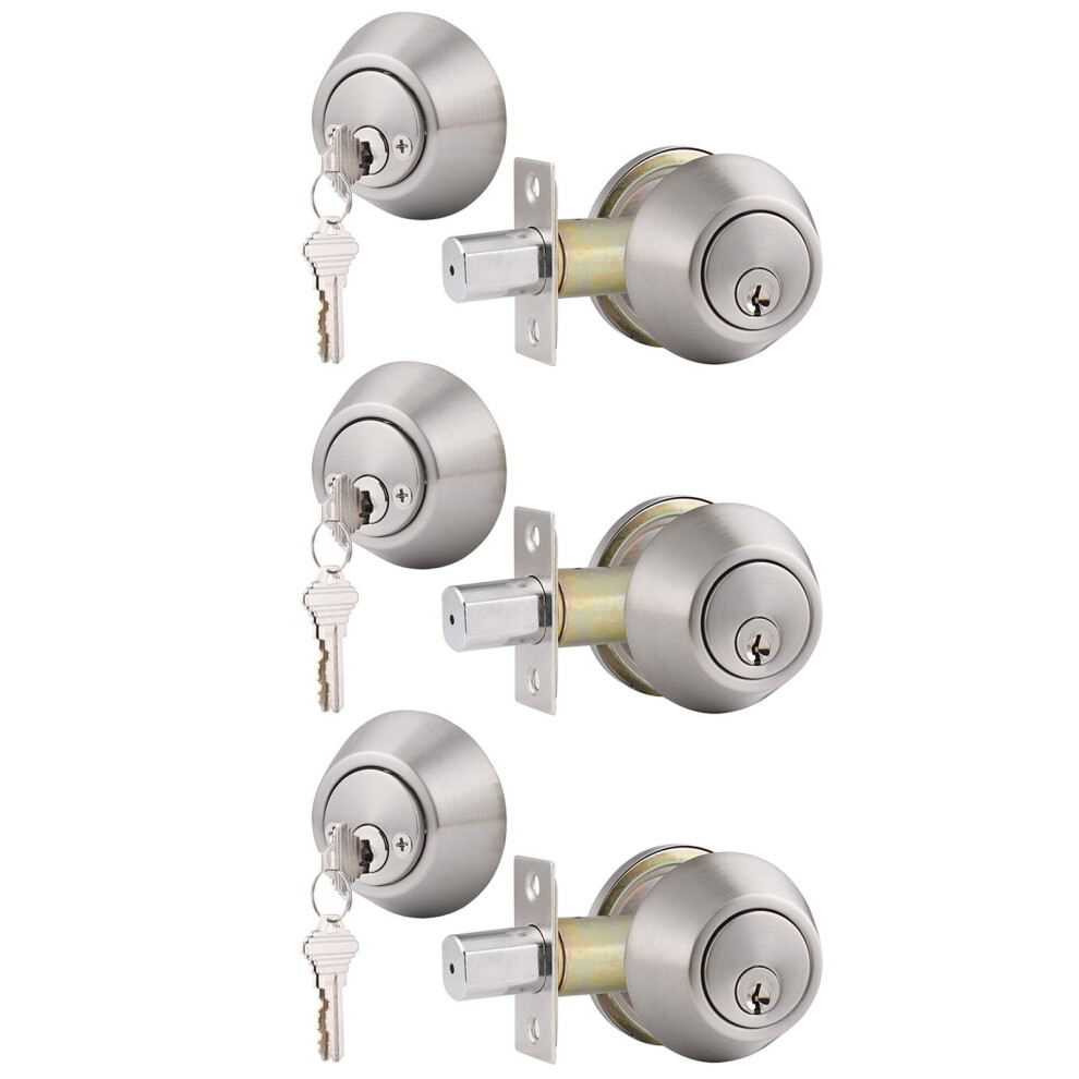 Gobrico 3 Keyed Alike Satin Nickel Double Cylinder Deadbolts Door Lock With Same Key 718399315192