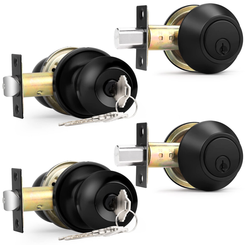 Probrico Black Keyed Alike Entry Knobs Front Door Locks Exterior Lockset And Single Cylinder Deadbolt Combination Set, 2 Pack 6941154050272