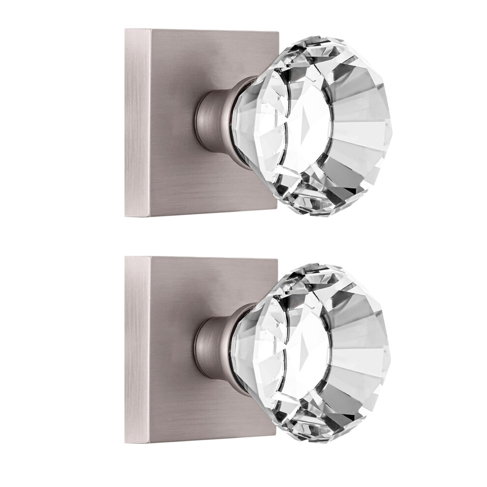 Hiemey 2 Pack Double Dummy Brushed Nickel Door Knob Glass Crystal Door Knobs Diamond Shape Hall And Closet Square Glass Door P 653858023273