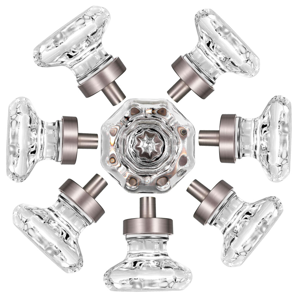 Hiemey 8 Pcs Glass Crystal Dresser Cabinet Knobs Brushed Nickel Octagon Knobs And Pulls For Dresser Drawers Bathroom Kitchen C 653858385852