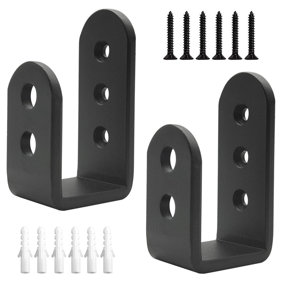 Confezione Da 2 Staffe Resistenti Per Barriere Per Porte 2 X 4, In Acciaio, Staffe Di Sicurezza Per Casa, Fienile, Capannone, Garage, Cancello E Porta Di Sicurezza, Per Barra Di Supporto, Colore Nero-image