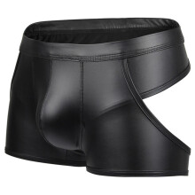 (XL) Men Sexy Thong Faux Leather Lingerie Briefs Underwear