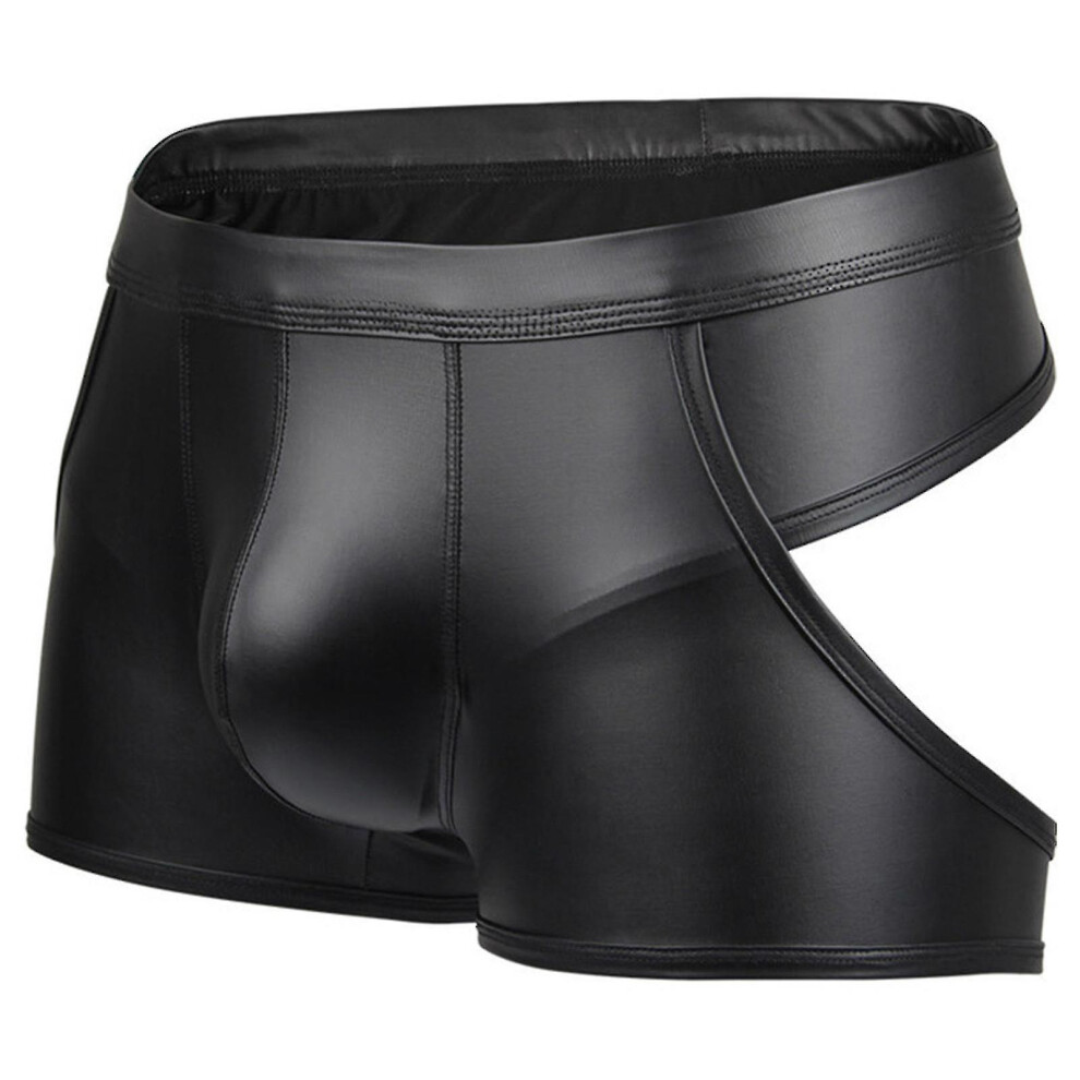 (XL) Men Sexy Thong Faux Leather Lingerie Briefs Underwear